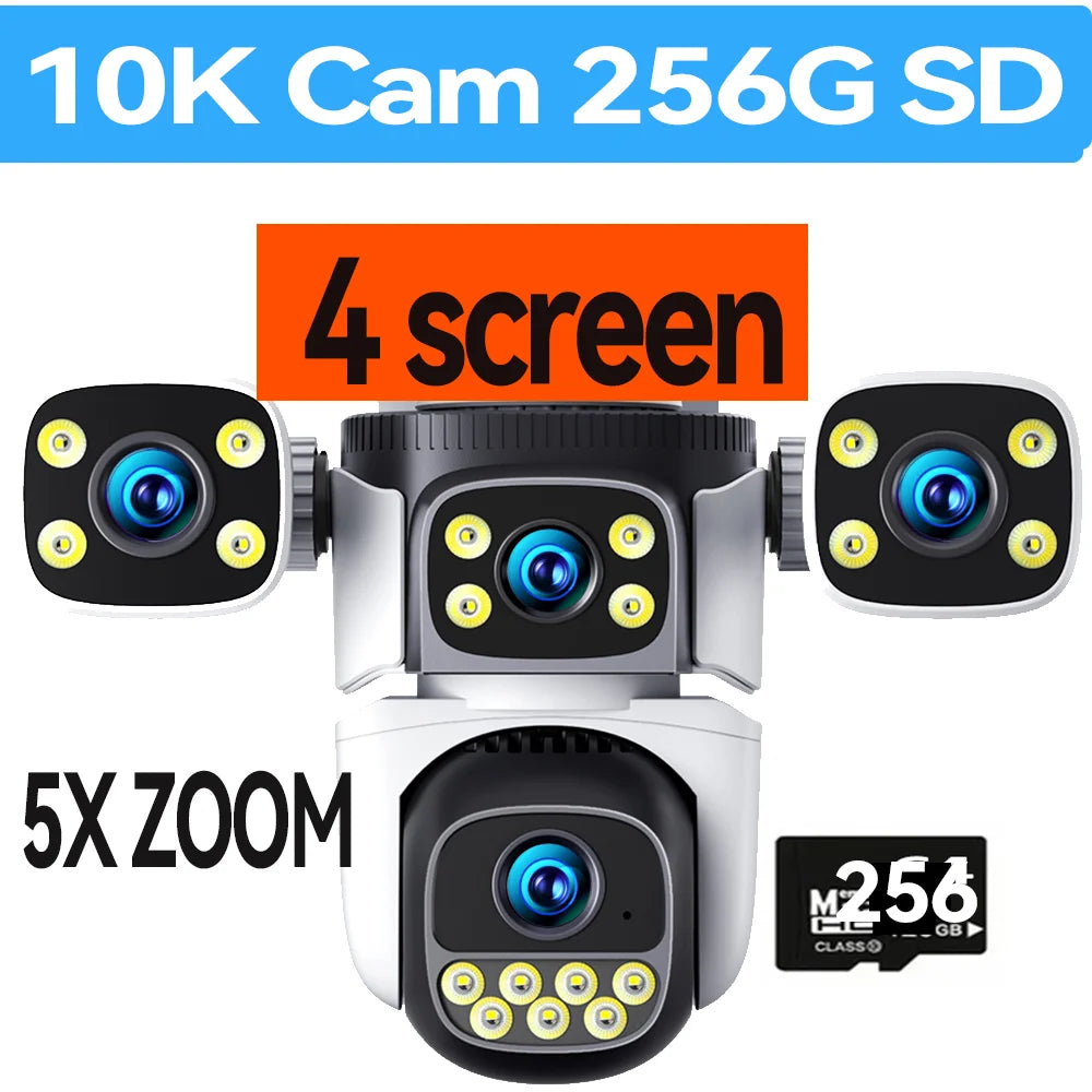 10K 20MP Four Screen Outdoor WiFi Cam PTZ 5X Zoom Night Vision Four Lens 10K Wireless CCTV Surveillance Cam Security Protection