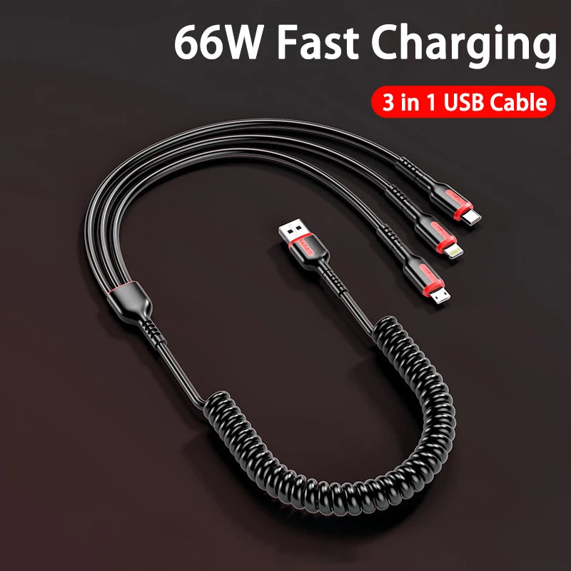 3 in 1 66W 6A Fast Charging USB Cable
