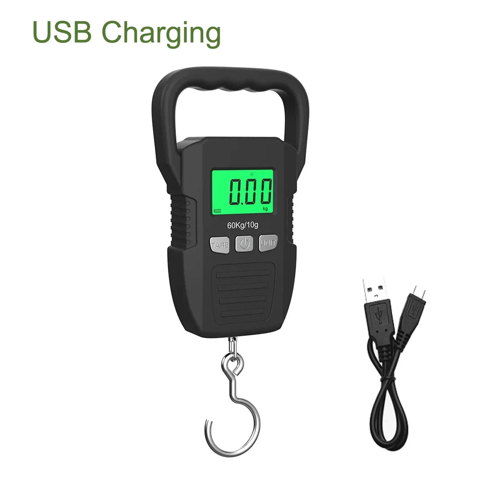 Digital Weight Scale 60kg 10g Electronic Luggage Hanging Scale USB Charging LCD Fishing Weighing Balance