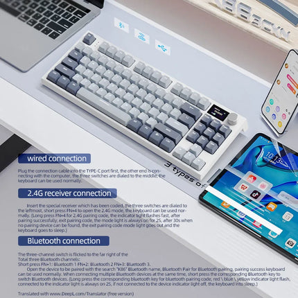 Attack Shark K86 RGB Wireless Mechanical Keyboard,Hot Swap,Metal Knob,TFT Screen,Bluetooth Three-Modes,Macro Gaming Keyboard