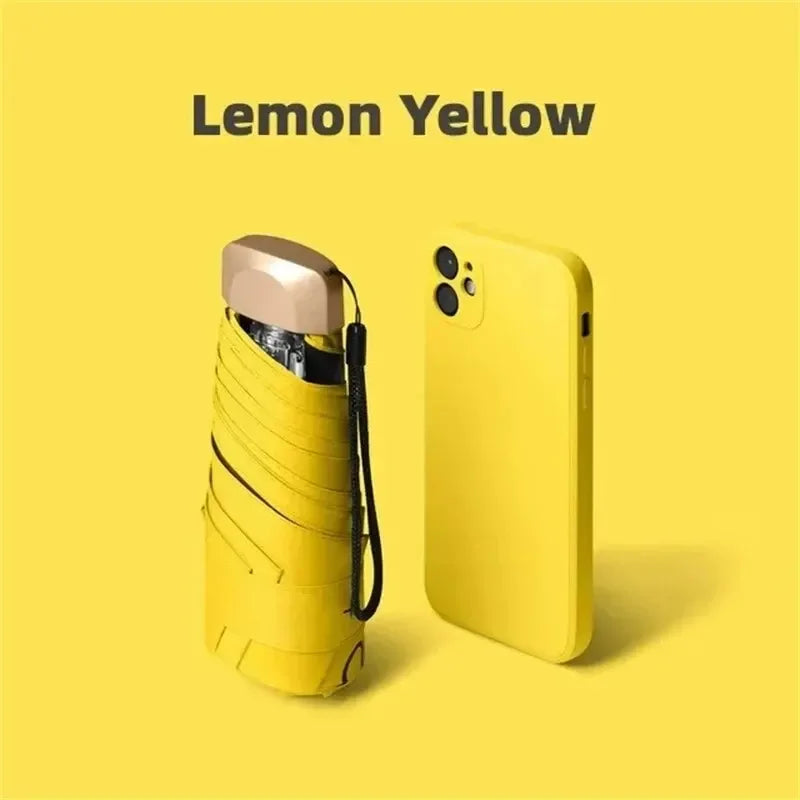 Mini Sun Umbrella Pocket Rain Umbrella Vinyl Folding UV Ultraviolet Protection Sun Shade Pocket Parasol Capsule