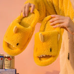 Comwarm Autumn And Winter Cartoon Shark Wool Slippers For Women Soft Home Men's Indoor Household Open Toe Plush Cotton Slippers