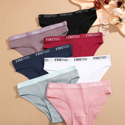 FINETOO 4Pcs Cotton Striped Underwear Women's Panties Letter Belt Briefs Ladies Low Waist Lingerie Solid Breathable Underpants