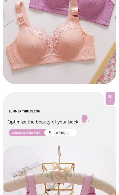 New Large Size Sexy Luxury Lace Non-steel Ring WOMEN'S Bra Push up Comfortable Four Rows of Buckle Thin Section Ladies Underwear