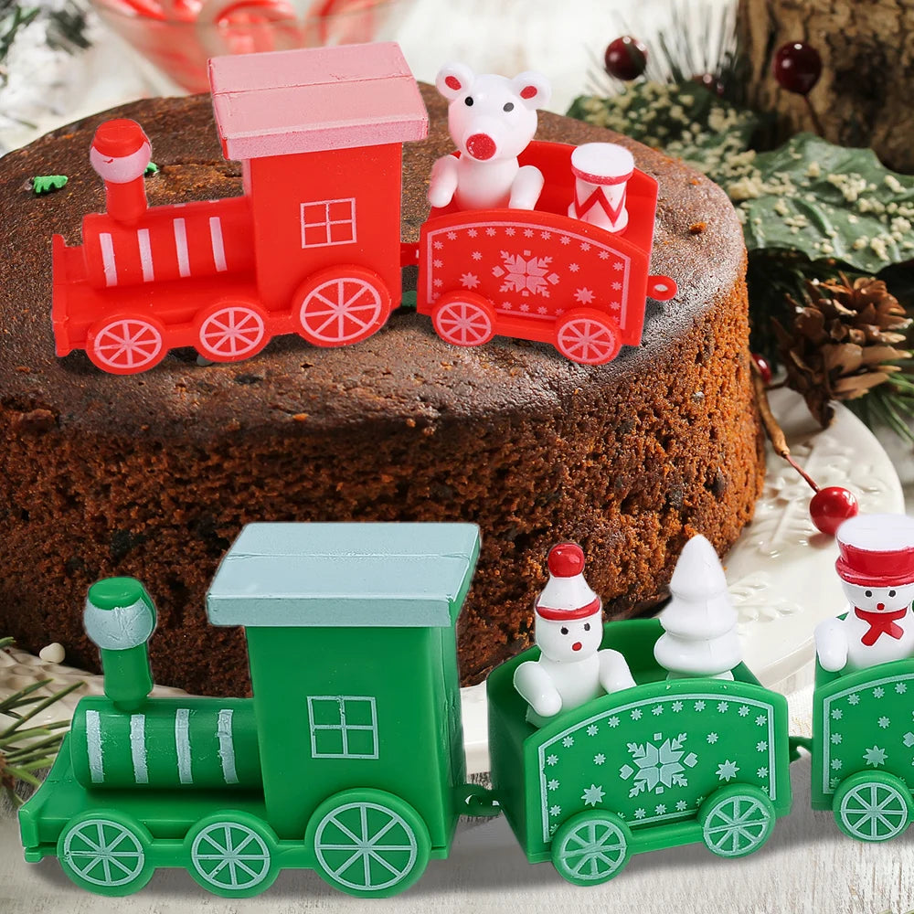 Wooden Train Christmas Ornaments Santa Cake Decoration Merry Christmas Navidad New Year Party Table Decoration Kids Gifts Toys