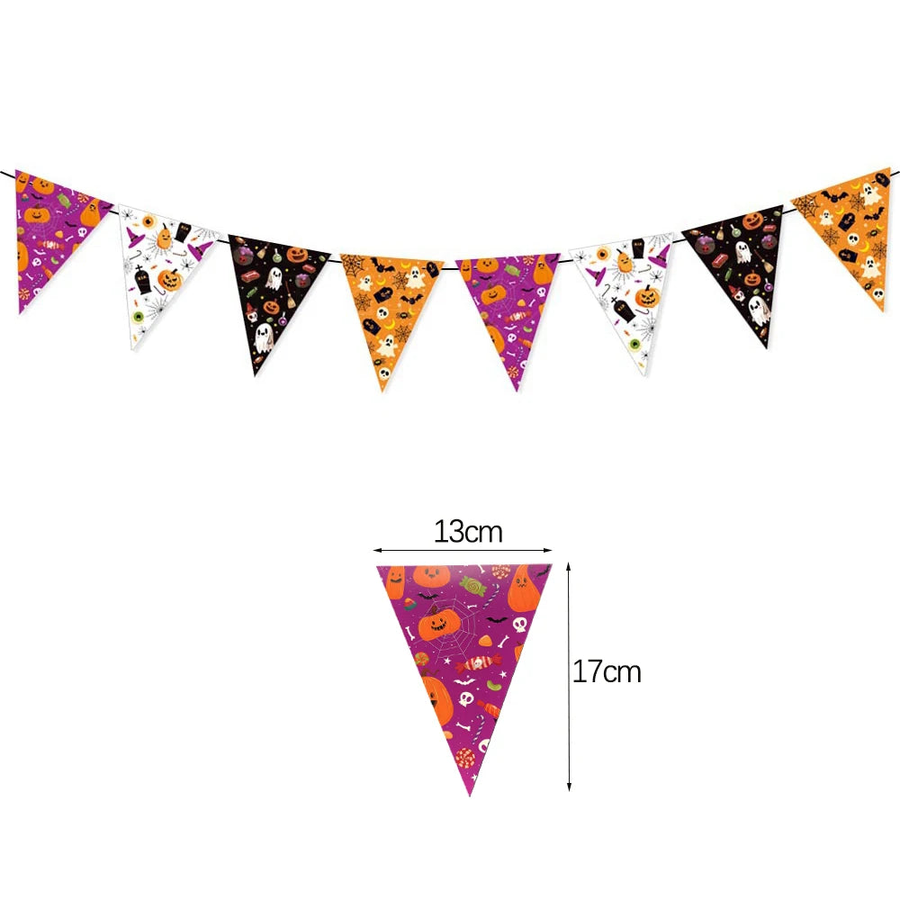 Halloween Hanging Banner Garland Bunting Pumkin Ghost Bat Paper Banner Door Hanging Ornaments Halloween Xmas Party Decoration