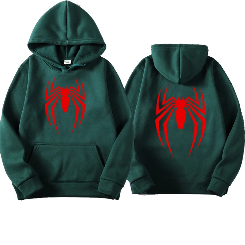 2024 New Men's Hoodie Street Fashion Spider Print Sweatshirt Fleece Ladies Casual Funny Loose Hoodie spiderman Men's clothing