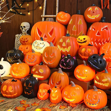 1PCS Scary Halloween Pumpkin Lantern Set Pumpkin Lamp LED Light Orange Halloween Decoration for Porch Front Door Party Supplies