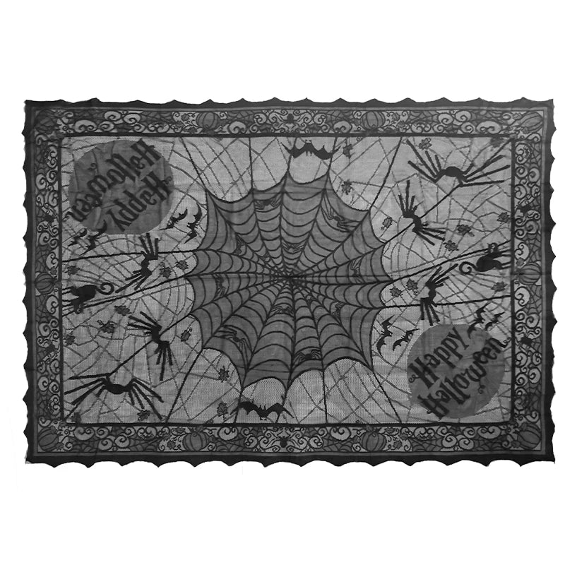 Halloween Lace Table Runner Black Spider Web Tablecloth Fireplace Cover Mantel Halloween Decoration 2024 Home Party Cloth Cover
