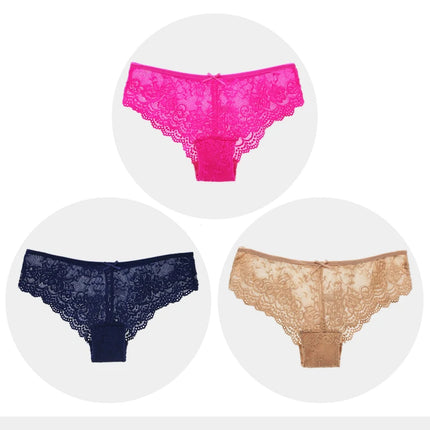 Women Briefs Sexy Full Lace Panties Hollow Out Low-waist Female Shorts Soft Solid Color Breathable Underwear Fast Ship 3pcs/lots