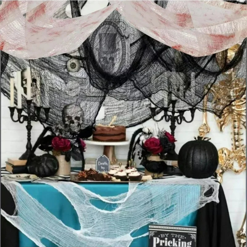 Halloween Bloody Creepy Gauze Cloth Large Black Gauze Spooky Blood Fabric Cloth for Halloween Party Home Outdoor Yard Decoration