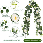 Lush 70.8" Faux Eucalyptus Garland With White Flowers - Perfect For Home & Holiday Decor, Wall Hanging, Yard, And Party Accents