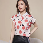Women Spring Summer Style Chiffon Blouses Shirt Lady Casual Short Sleeve Turn-down Collar Printed Casual Loose Tops DF3548