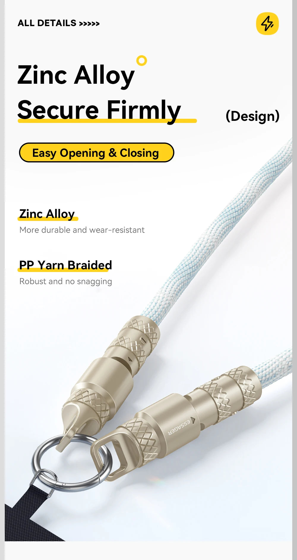 Essager 60W Type C To Type C Fast Charging Cable  For iPhone 16 Xiaomi Huawei  Lanyard  Halter Neck Wrist Multifunctional Cable