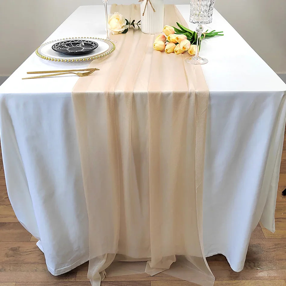 Chiffon Table Runner Sheer Fabric Silk for Boho Sheer Fabric Wedding Arch Overlay Draping Decoration Birthday Party Table Decor