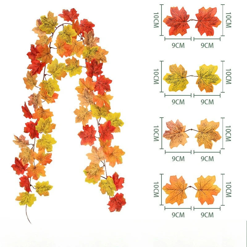 180CM Autumn Artificial Maple Leaf Fall Maple Leave Vine Wall Hanging Garland Decoration Home Garden Halloween Christmas Gift