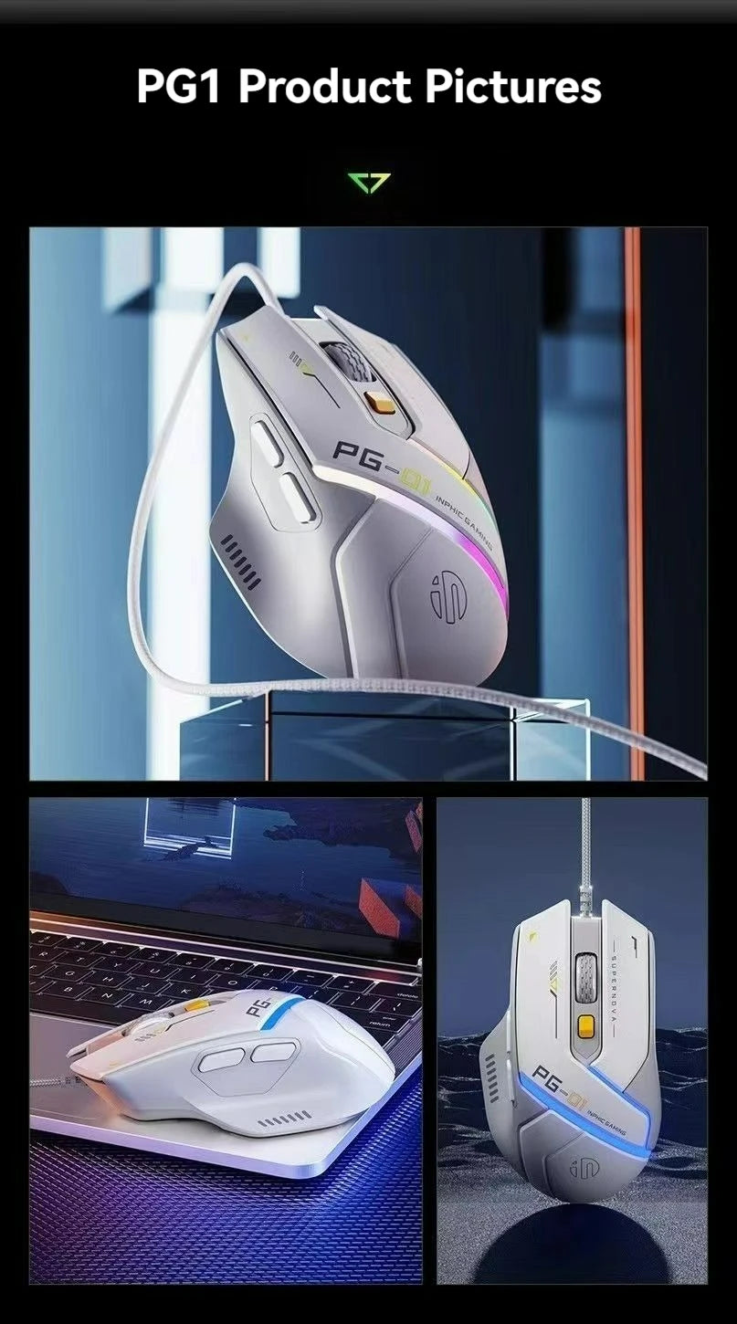 Inphic Pg1 Wired Mouse Gaming Mouse RGB Light Emitting   Macro Programming 12800DPI  6 Keys Computer Mouse For Office Home