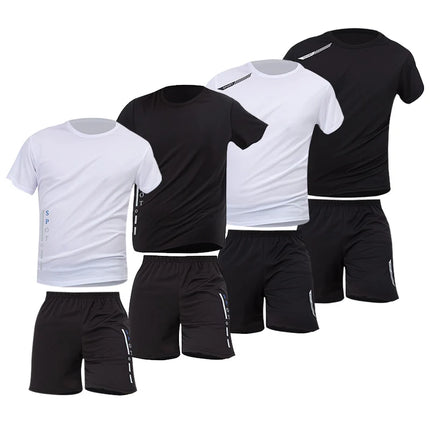 2/6 Pack Plus Size Men's Quick-drying Short-sleeved Shorts Suit Men's Leisure Sports Running Fitness T-shirt Joker Shorts Teen