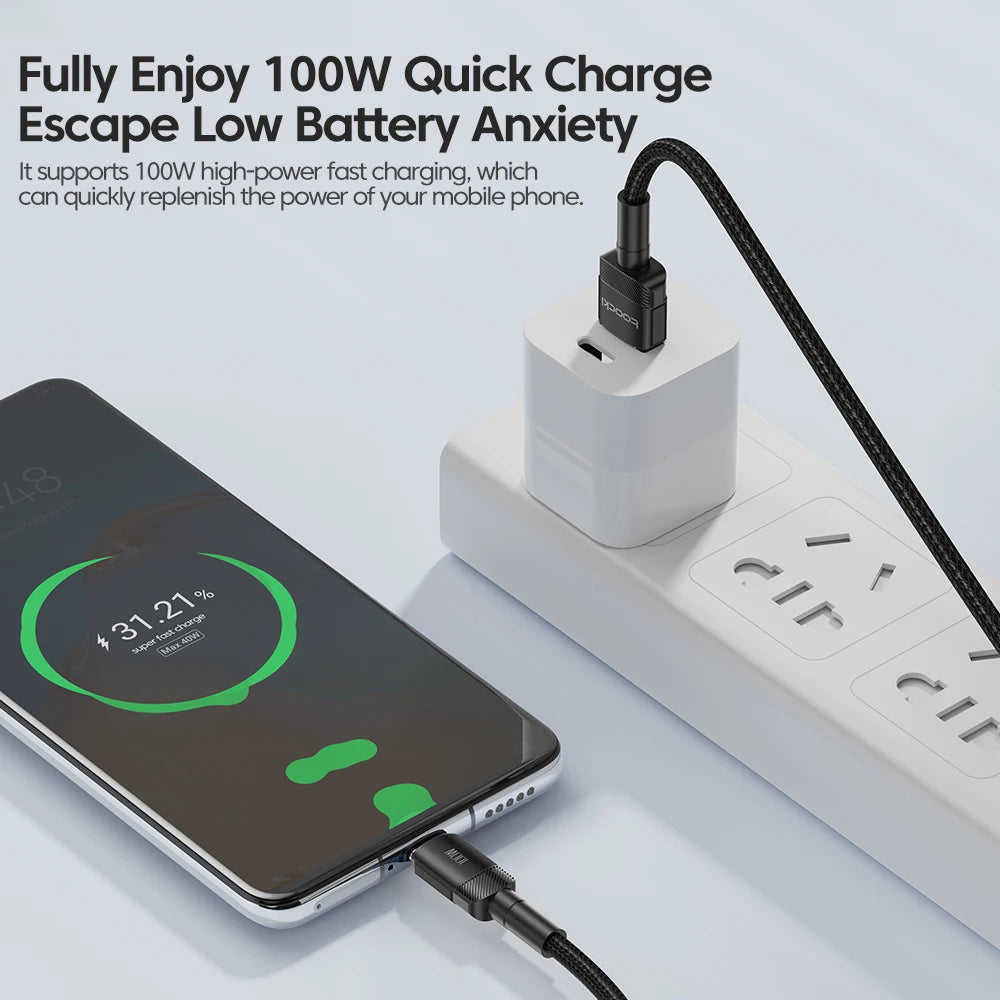 Toocki USB Type C Cable 100W Fast Charging 6A Type C Cable for Xiaomi Huawei P30 P40 Samsung POCO Realme Oneplus Data Wire