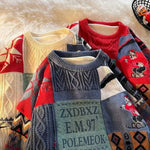 Christmas Sweater Men's Winter Loose-fit Casual Style Knitted Top Jacket American Vintage Fleece-lined Thickened Line Clothes