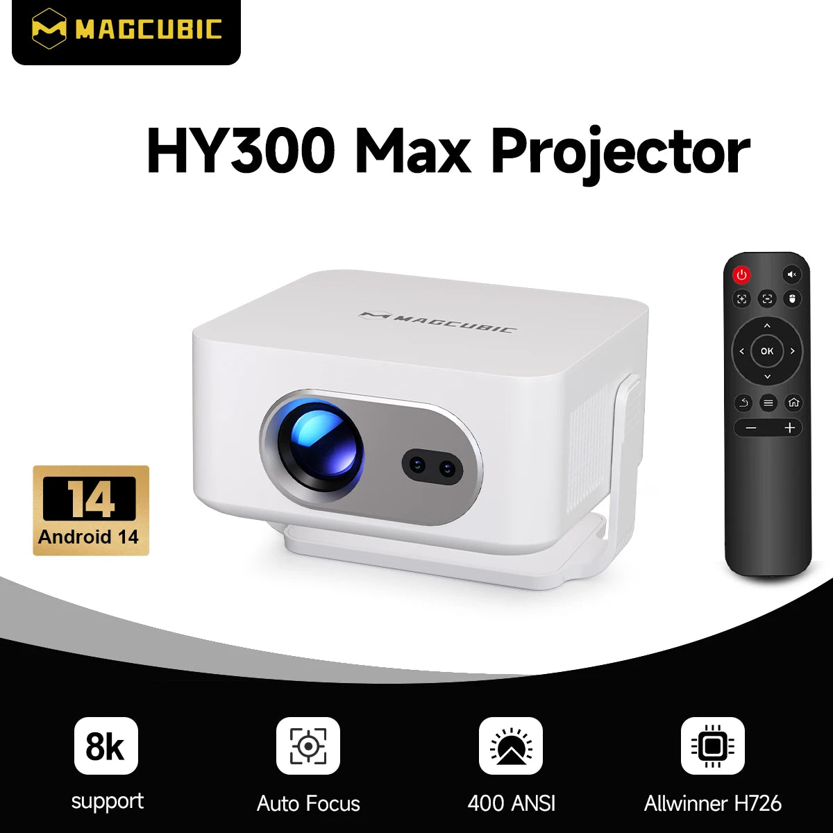 Magcubic Auto Focus Home Cinema 4K Projector 400ANSI 8K Native 720P HY300 Max