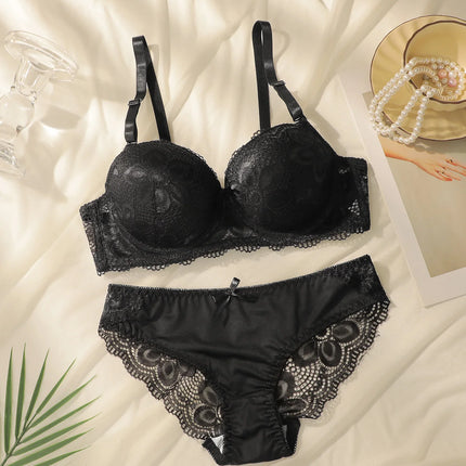 Transparent Floral Two Pieces Clothing Underwire Push Up Lingeries For Woman A2123