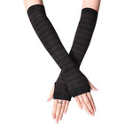 Winter Warm Long Sleeves Gloves for Man Women Fingerless Stripe Hip-Hop Knitted Elbow Mittens Elastic Outdoor Warmer Arm