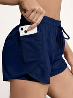 Women's Elastic Sports Shorts, Shorts With Pockets, Fake Two-Piece Yoga Leggings Running And Training