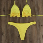 Summer Brazilian Bikini Set Women Sexy Bandage Top Thong Bottom 2 Pieces Set Push-up Swimwear Lace Up Swimsuit Beachwear