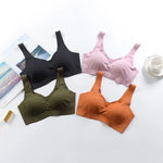 2024 Women Seamless Ice Silk Bra Removable Chest Pad Lifting Bralette Underwear No Steel Ring Breathable Push Up Yoga Vest Bras