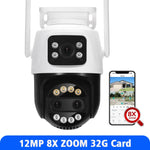 8MP Dual Lens 2.8mm -12mm 8X Zoom 4K PTZ WiFi IP Camera Outdoor AI Human Tracking CCTV Audio Home Security Surveillance Camera