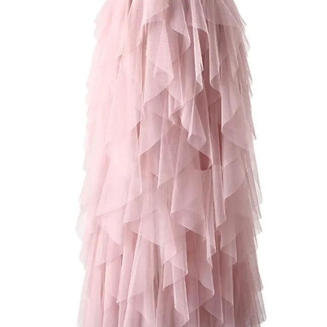 Tutu Tulle Long Maxi Skirt Women Fashion 2023 Korean Cute Pink High Waist Pleated Skirt Mesh Female Lady Aesthetic Faldas