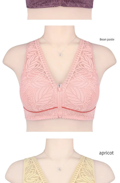 Soft cotton cups before the zipper in the elderly underwear breathable women without steel ring tank top lace large size bra