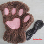 Cat Claw Gloves Winter Cute Cartoon Cat Girls Fingerless Gloves Thickened Velvet Bear Paw Half Finger Gloves