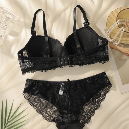 Transparent Floral Two Pieces Clothing Underwire Push Up Lingeries For Woman A2123