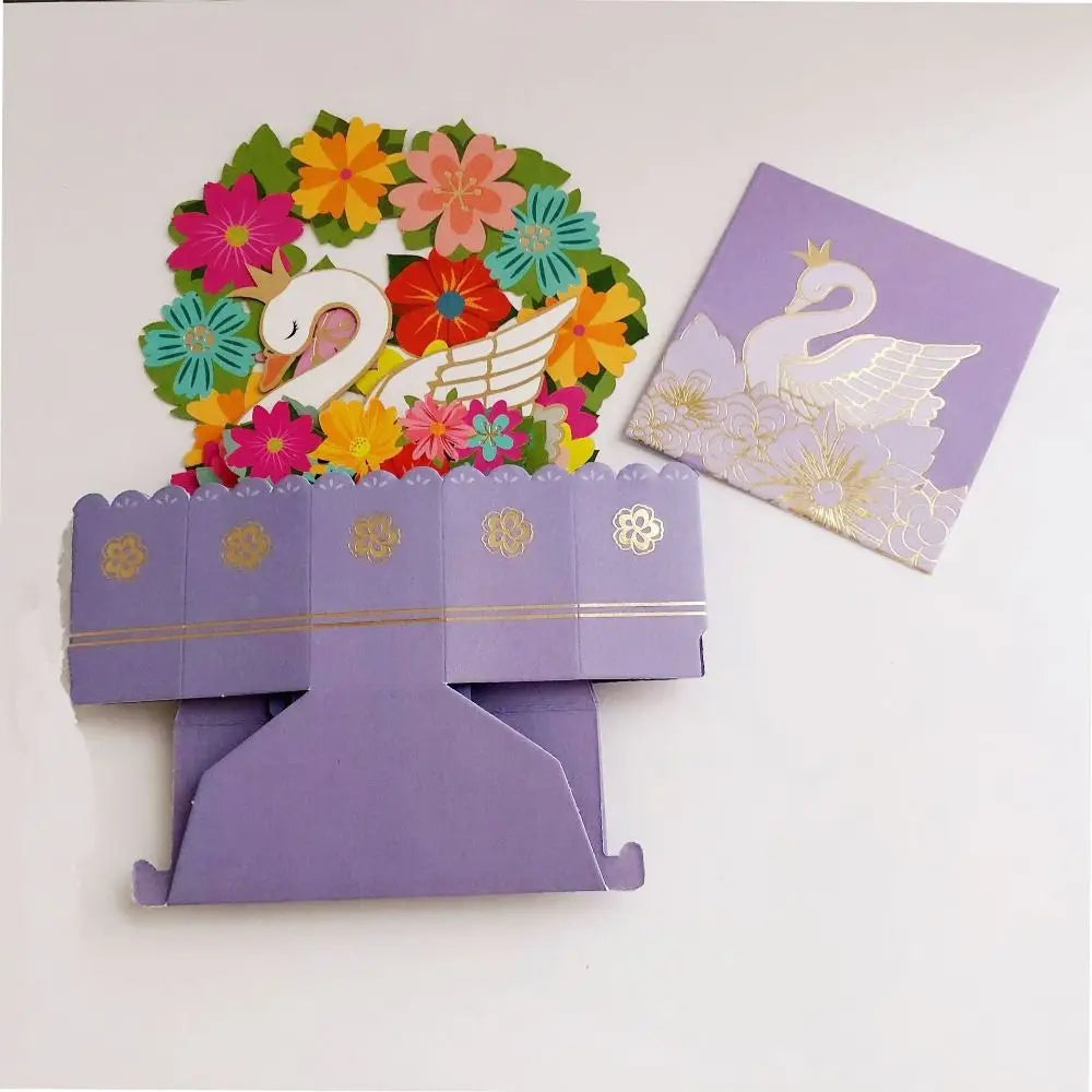 3D Pop Up Greeting Cards Merry Christmas Cards New Year Greeting Cards Blessing Postcard Swan Mermaid Thank You Cards Decor Gift