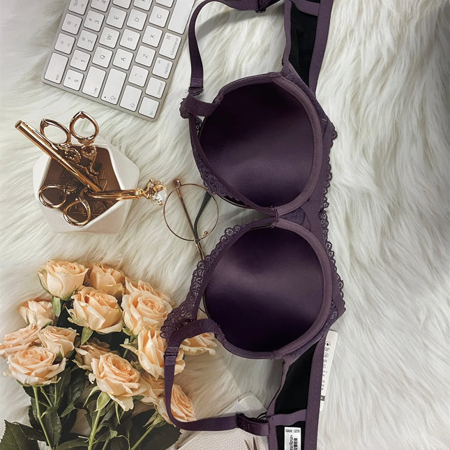 Pu leather fabric women's underwear with underwire pull-up thin mold cup sexy bra