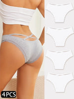 4PCS Women's Cotton Briefs Sexy Female Underpants Elasticity Comfortable Underwear Panties Lingerie S-XL  Solid Color Intimate