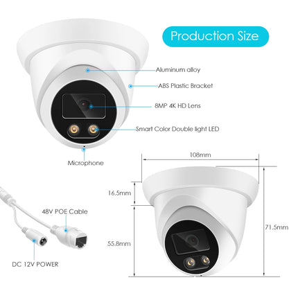 ASECAM Security Camera System 8MP 4K POE NVR Kit CCTV Audio Outdoor AI Color Night Vision Home Video Surveillance Camera