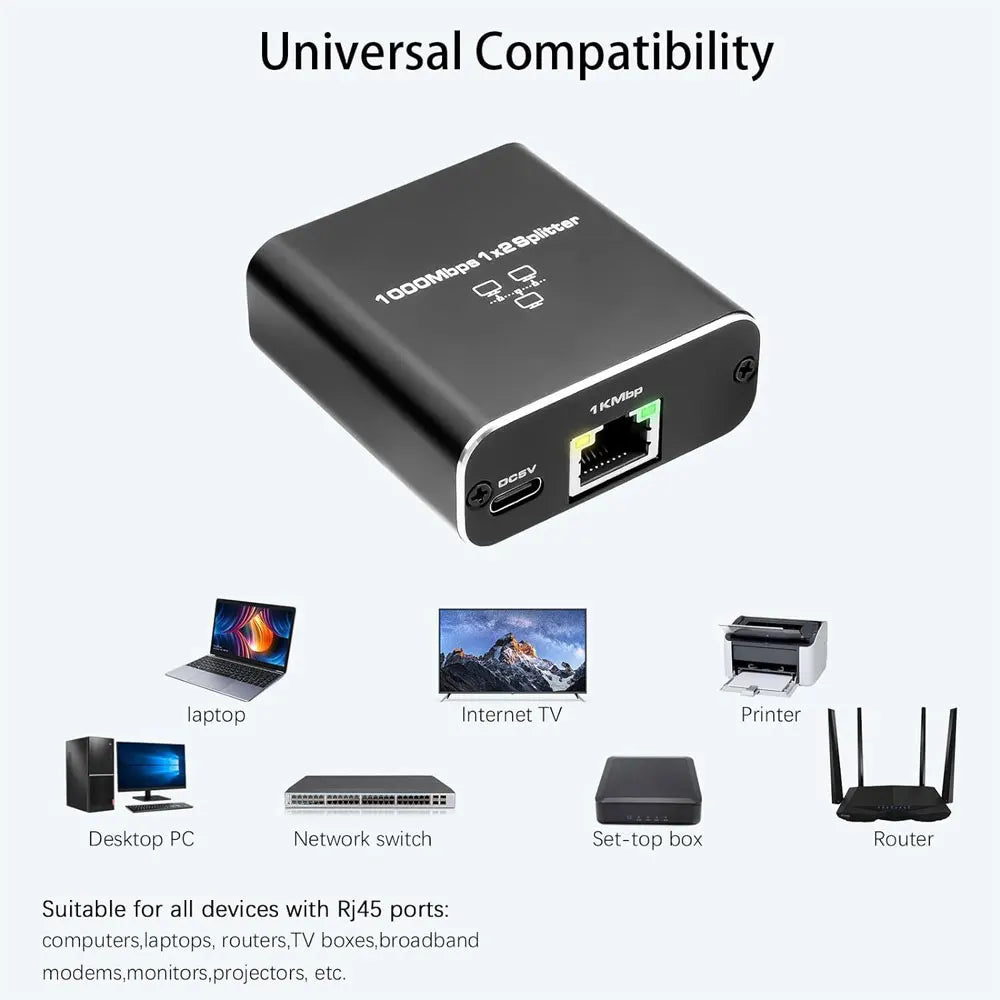 Gigabit Ethernet Switch Rj45 Splitter LAN Gigabit Extension Adapter 1000Mbps Network Connector 1to2 For PC Laptop TV Box Router