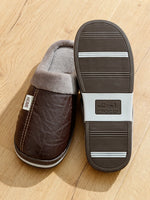 Men's Big Size Winter slippers Indoor PU Leather Home Waterproof Fluffy Casual Slides Men Bedroom Comfy Shoes Houseshoes