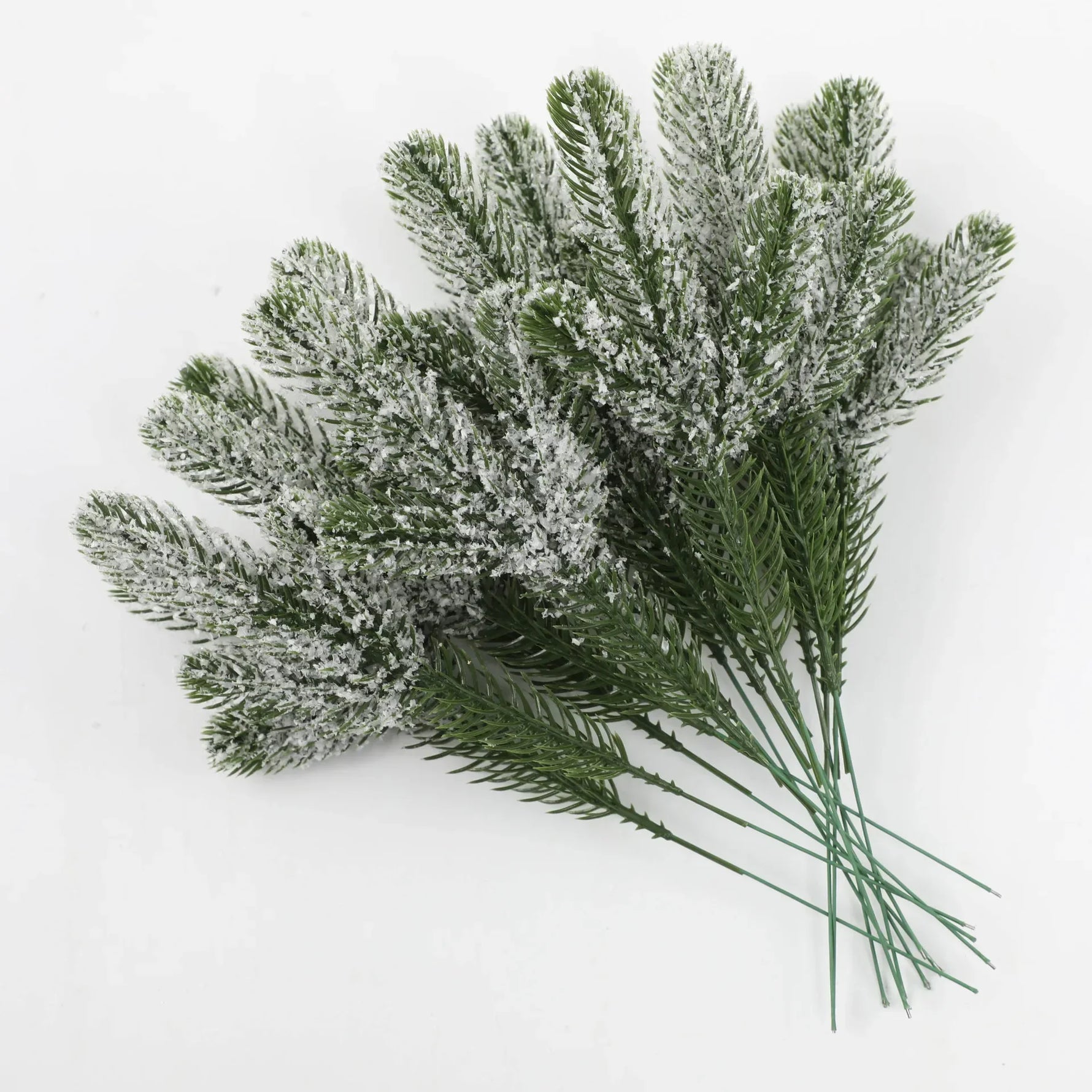 Wholesale Pine Needle Branch Artificial Christmas Green Snow Frosted Fake Plants Sprigs Stem DIY Wreath Home Garland Decorations