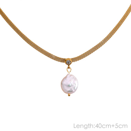 Yhpup Tarnish Free Natural Pearl Beads Chic Exquisite Necklace Thin Chain Stainless Steel Minimalist Charm Collar Jewelry Women