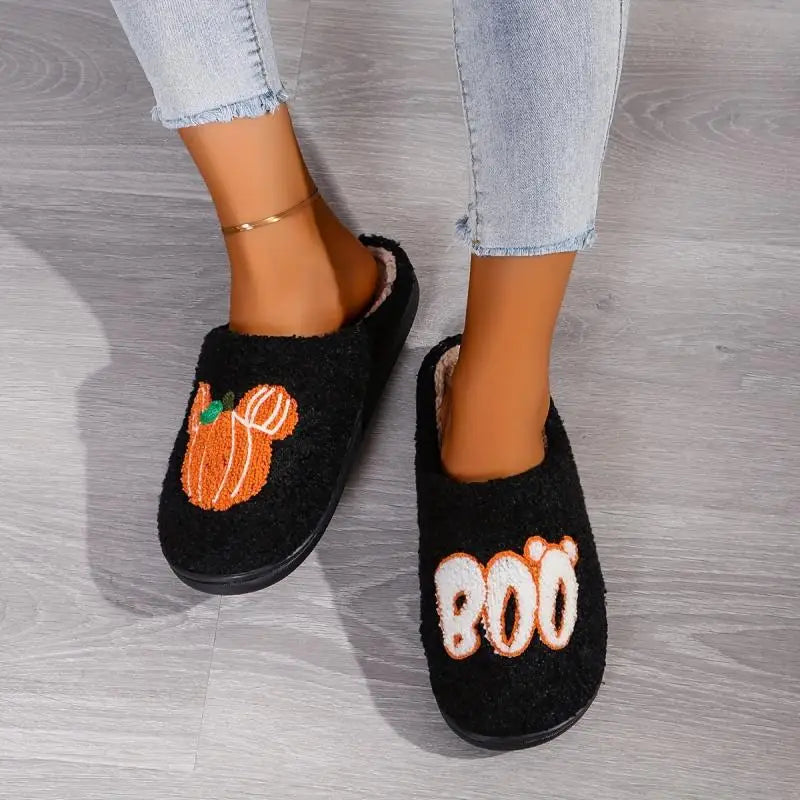 Pumpkin Casual Slippers Women Home Halloween Designer Shoes Funny Autumn Winter Fluffy Indoor Fashion Plush Footwear 2025 Warm
