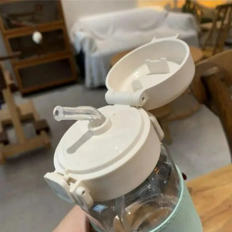 500ml Water Bottle with Straw Pop-Up Cover Leak-Proof Drinkware for Drinking Sippy Portable Cute Plastic Drinking Bottle