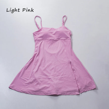 QINACTIVE Women's sports beautiful back dress Removable chest cushion cushion breathable outdoor yoga tennis skirt