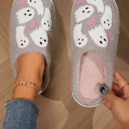 Cute Ghost Slippers for Women Non-Slip Warm Comfortable Indoor Halloween Slippers for Winter