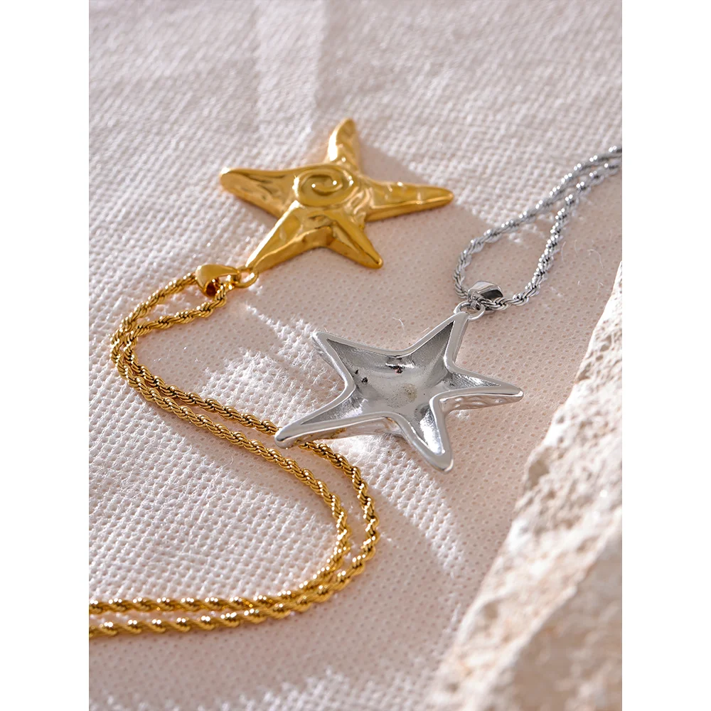 Yhpup 316L Stainless Steel Starfish Pendant Necklace Rust Proof Statement 18K Gold PVD Plated Individualistic Holiday Jewelry