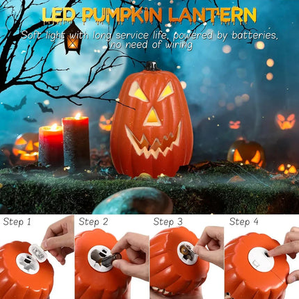 1PCS Scary Halloween Pumpkin Lantern Set Pumpkin Lamp LED Light Orange Halloween Decoration for Porch Front Door Party Supplies