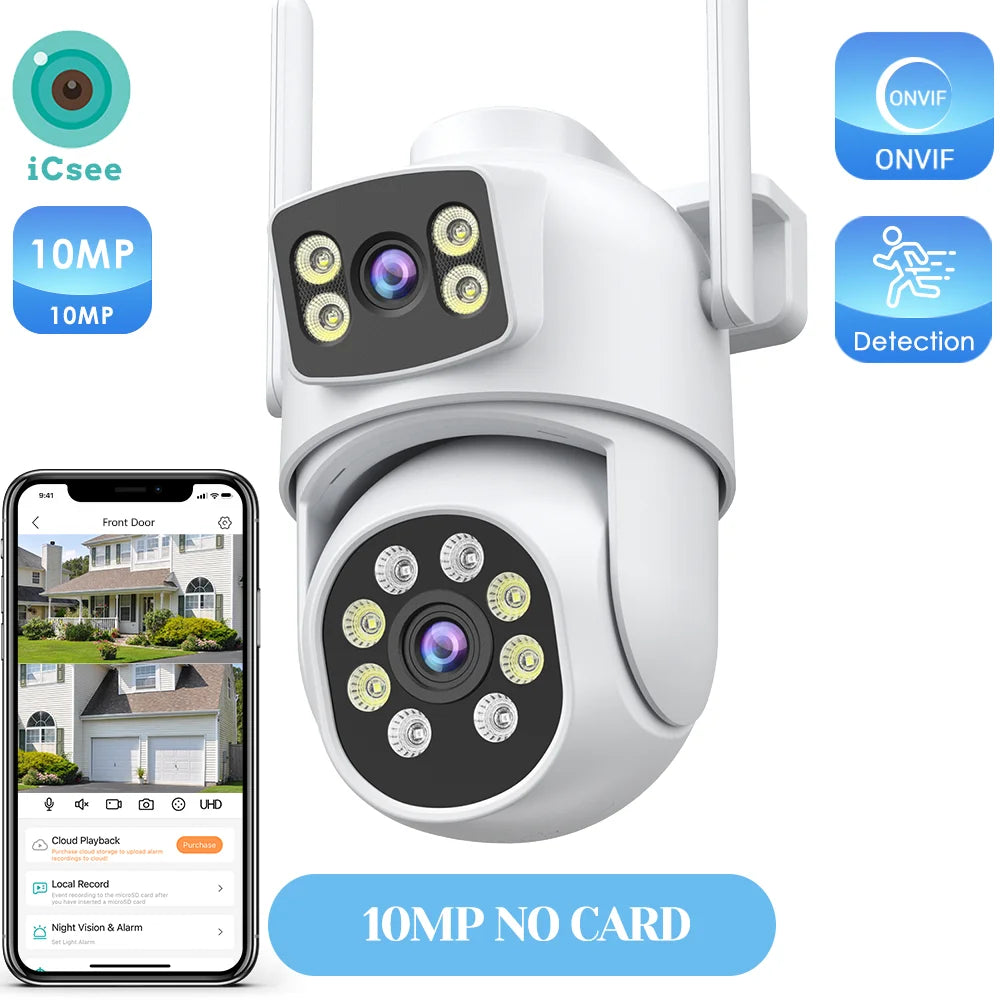 12MP Outdoors Wifi Camera 6K HD Three Lens Security PTZ IP Surveillanc Camera Human Auto Detect Tracking CCTV Camera ICESS APP